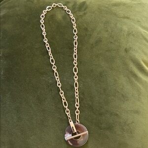 Gold Chain Necklace with Brown Pendant